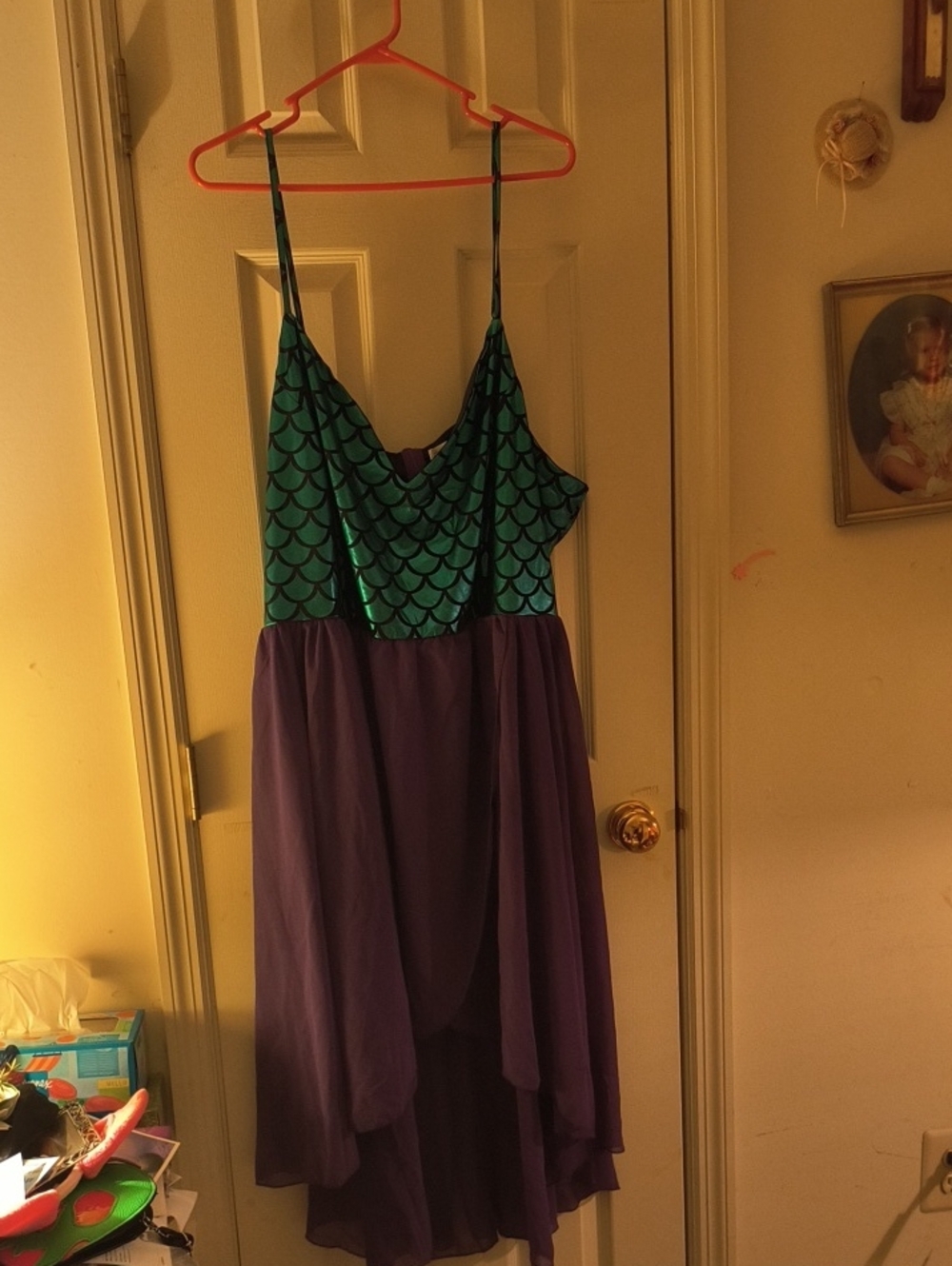 Women's Plus Size Green Mermaid Scale and Purple High-Low Dress